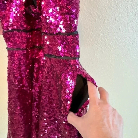 Crystal Doll Magenta & Black Sequined Mini Homecoming Prom Party Dress SIZE 3 JR - Picture 8 of 11